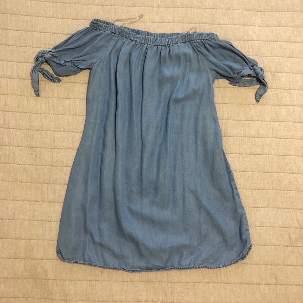 Denim mini strapless dress